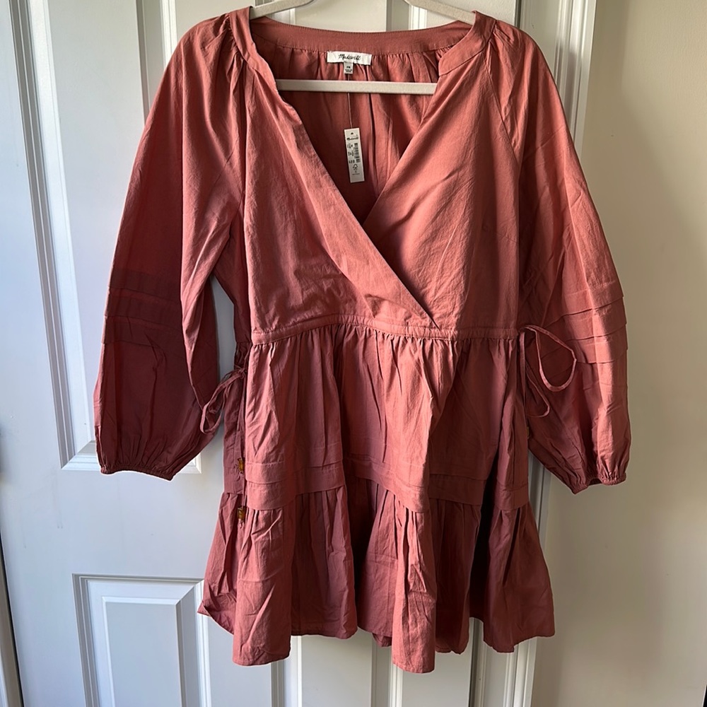 NWT Madewell Petite Medium - Crinkle Poplin Wrap Mini Dress Coral